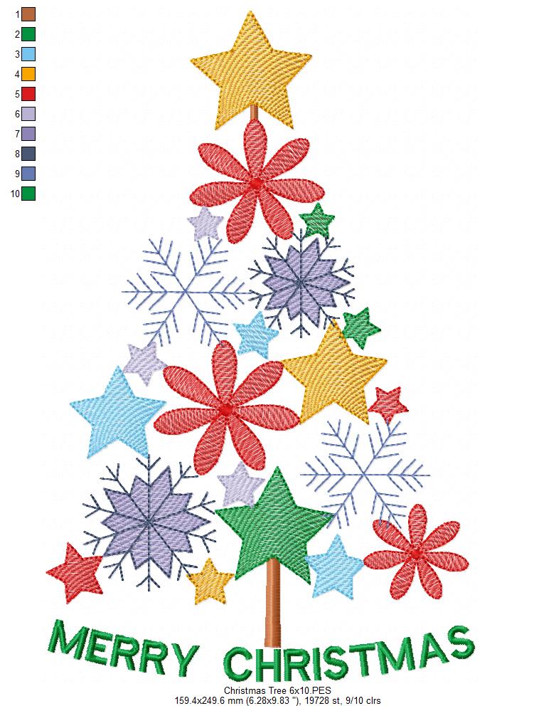 Merry Christmas Tree - Rippled Stitch - Machine Embroidery Design