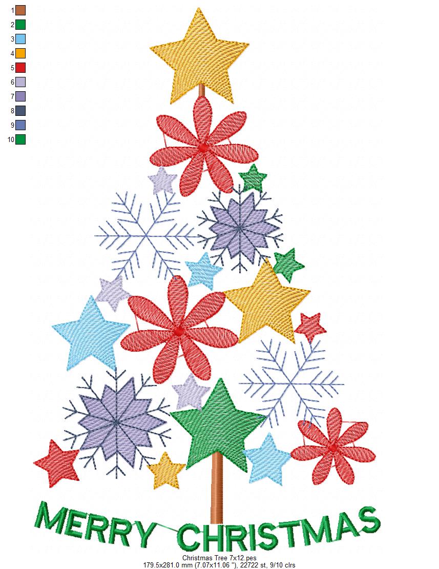 Merry Christmas Tree - Rippled Stitch - Machine Embroidery Design