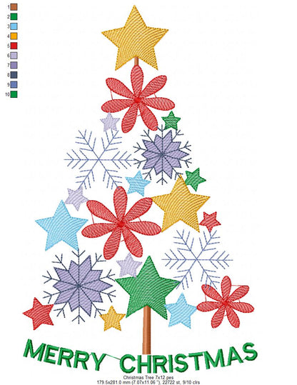 Merry Christmas Tree - Rippled Stitch - Machine Embroidery Design