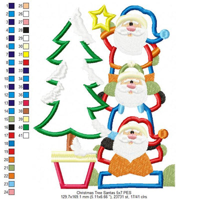 Christmas Tree Santas - Applique Machine Embroidery Design