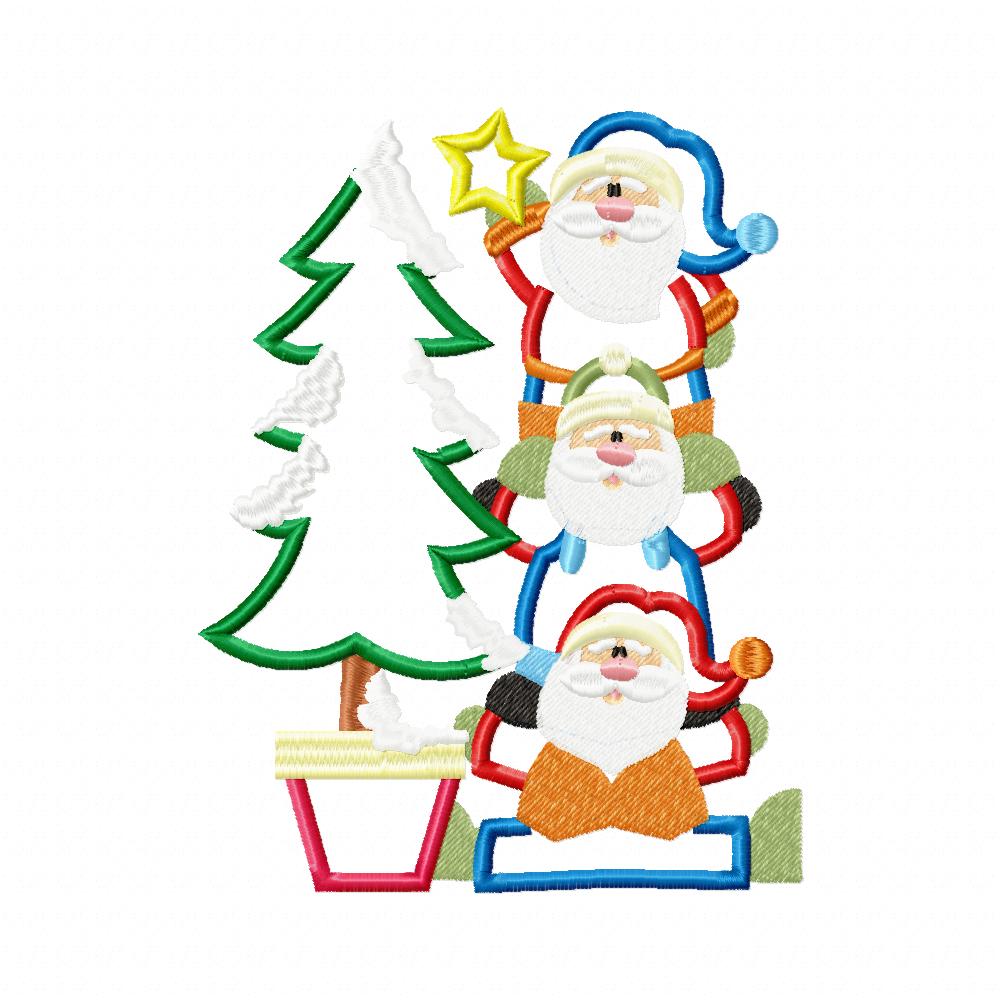 Christmas Tree Santas - Applique Machine Embroidery Design