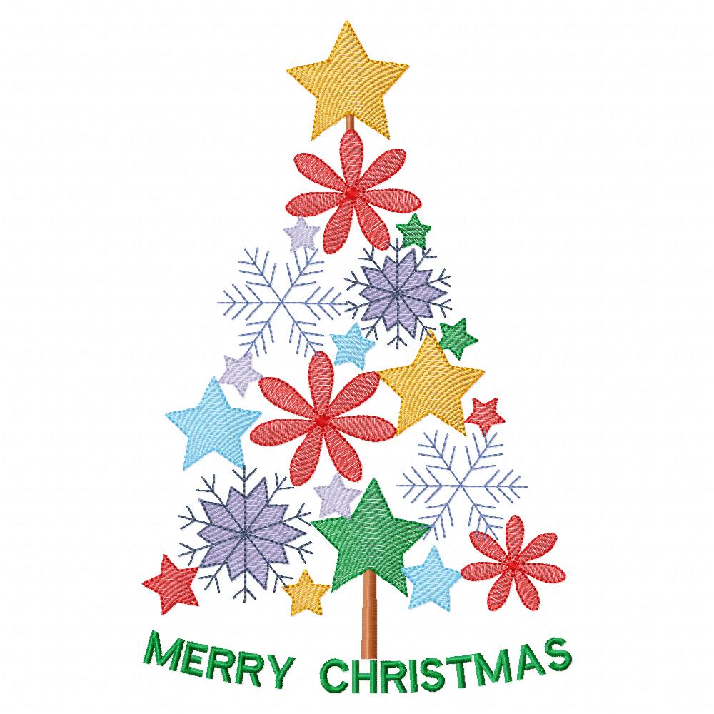 Merry Christmas Tree - Rippled Stitch - Machine Embroidery Design