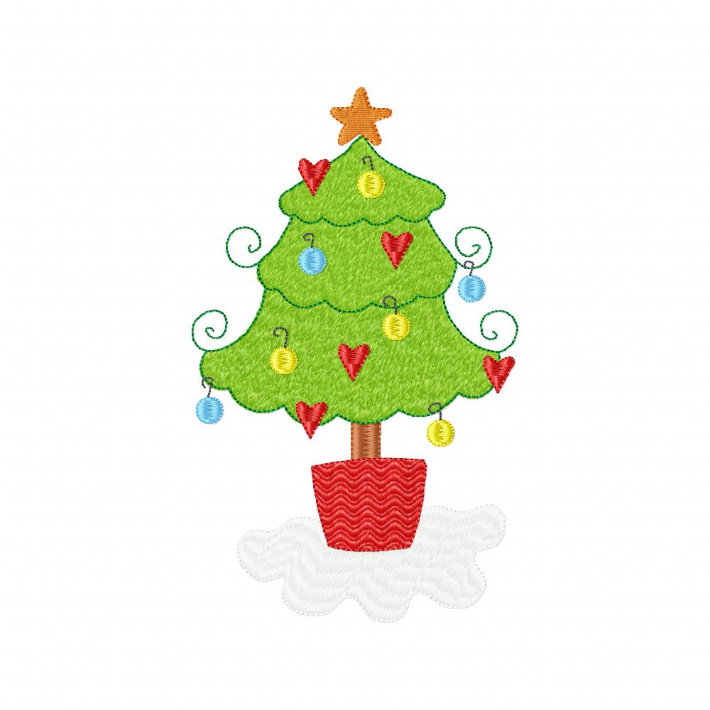 Christmas Tree with Hearts - Fill Stitch - Machine Embroidery Design