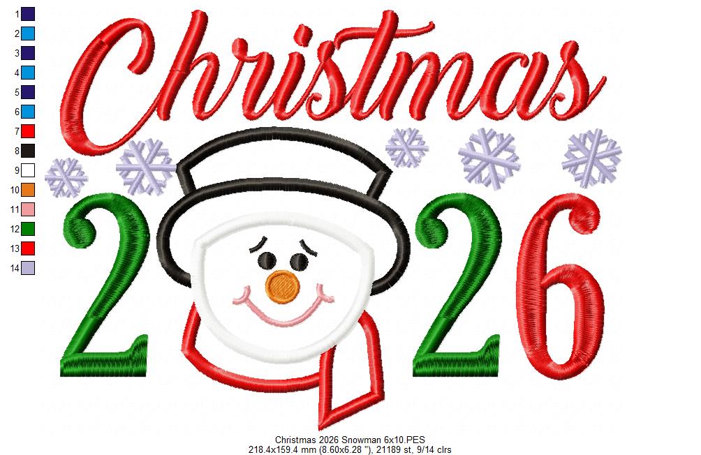 Snowman's Christmas 2026 - Appliqué - Machine Embroidery Design