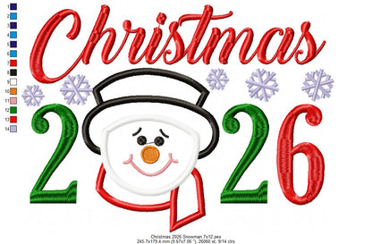 Snowman's Christmas 2026 - Appliqué - Machine Embroidery Design