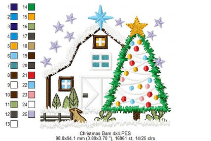 Christmas Barn and Tree - Applique - Machine Embroidery Design