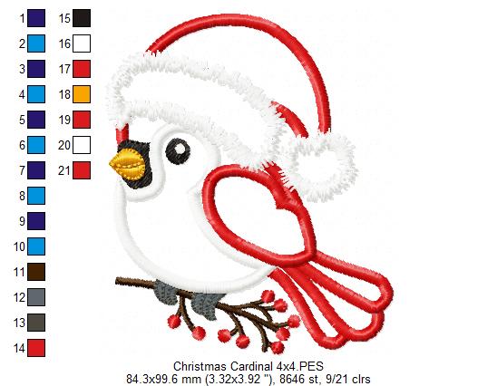 Christmas Cardinal - Fill Stitch - Machine Embroidery Design