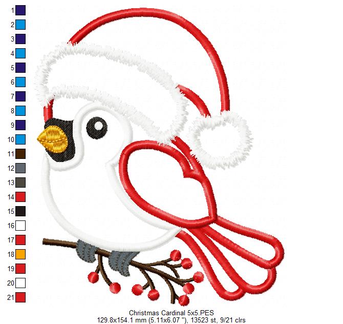 Christmas Cardinal - Fill Stitch - Machine Embroidery Design