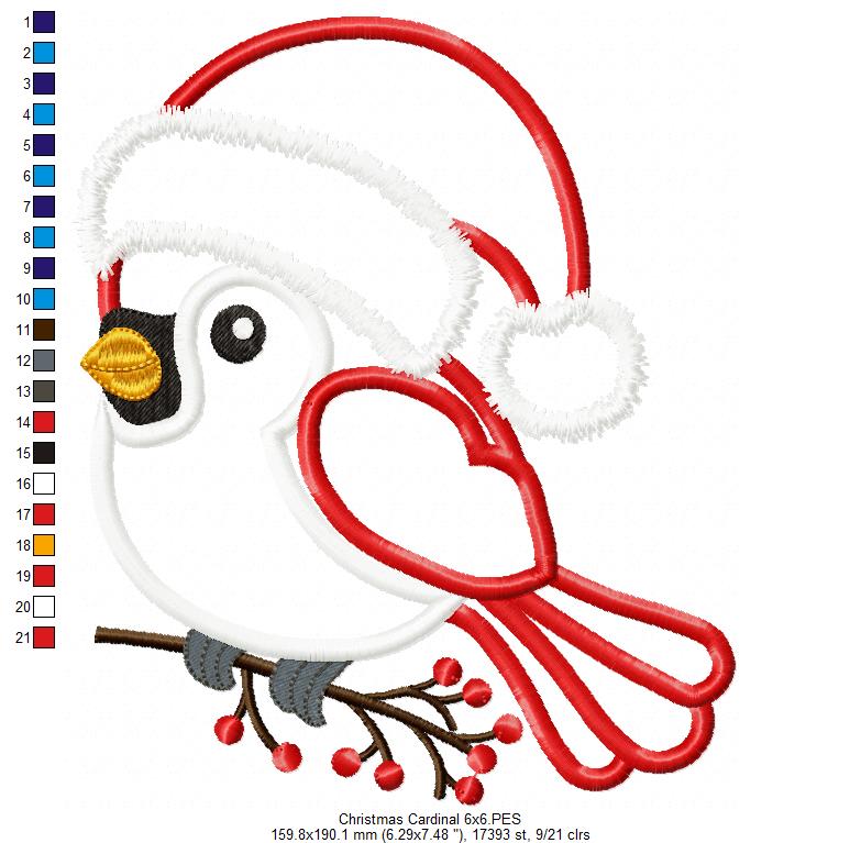 Christmas Cardinal - Fill Stitch - Machine Embroidery Design