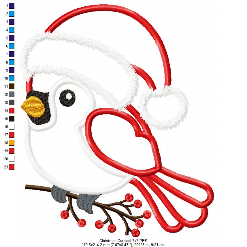 Christmas Cardinal - Fill Stitch - Machine Embroidery Design