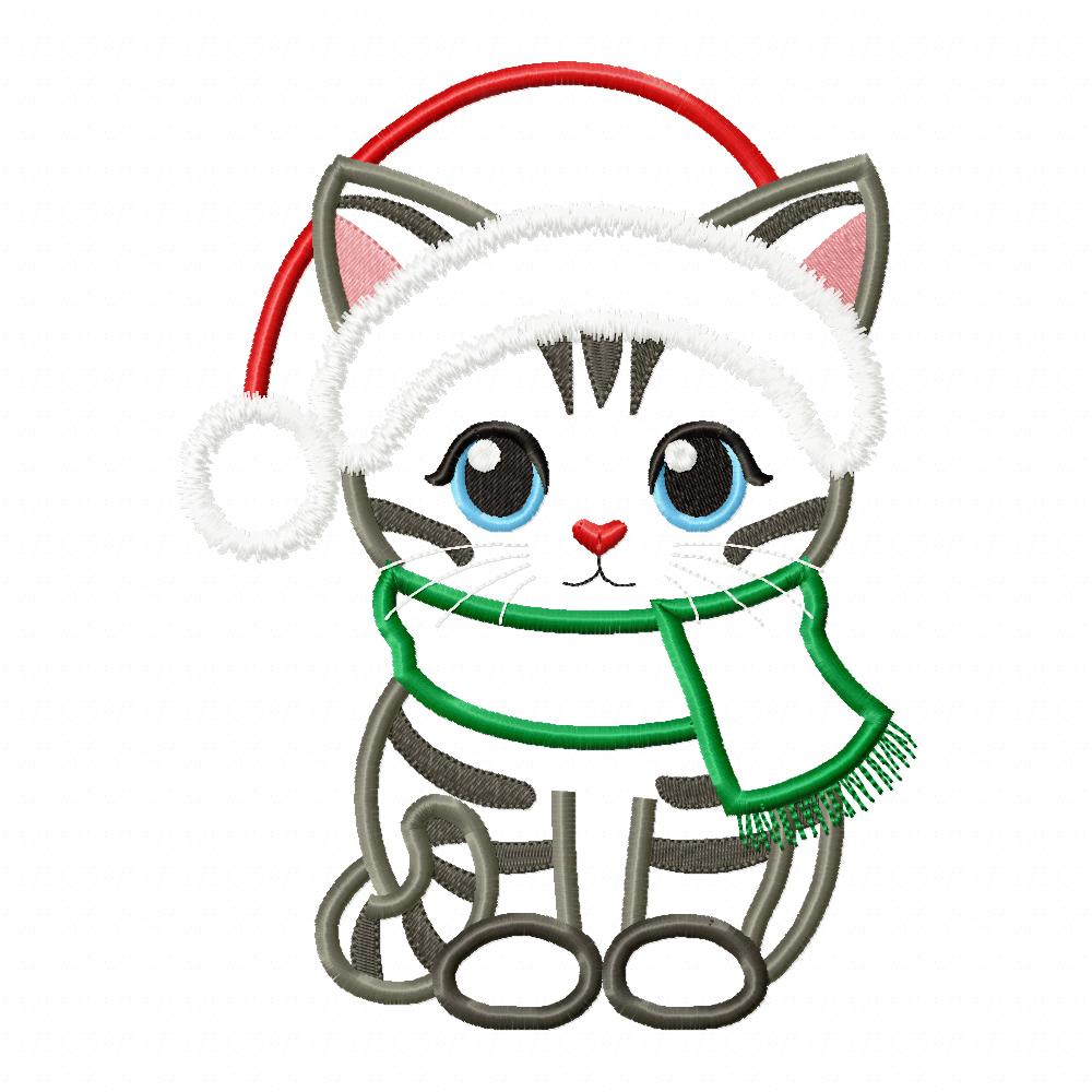 Christmas Cat - Applique - Machine Embroidery Design