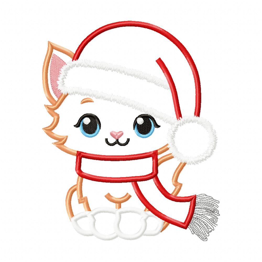 Cute Christmas Cat - Applique - Machine Embroidery Design