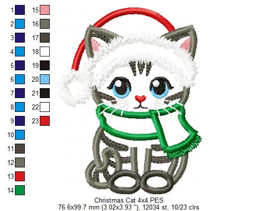 Christmas Cat - Applique - Machine Embroidery Design