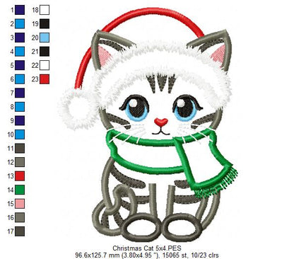 Christmas Cat - Applique - Machine Embroidery Design