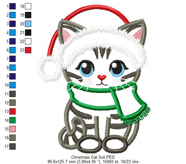 Christmas Cat - Applique - Machine Embroidery Design