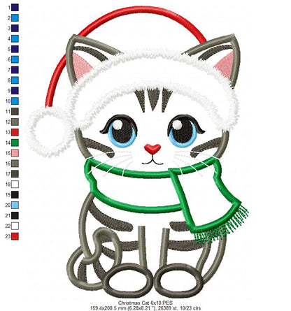 Christmas Cat - Applique - Machine Embroidery Design