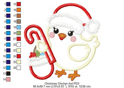 Christmas Chicken - Applique - Machine Embroidery Design