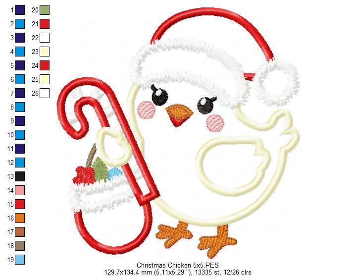 Christmas Chicken - Applique - Machine Embroidery Design
