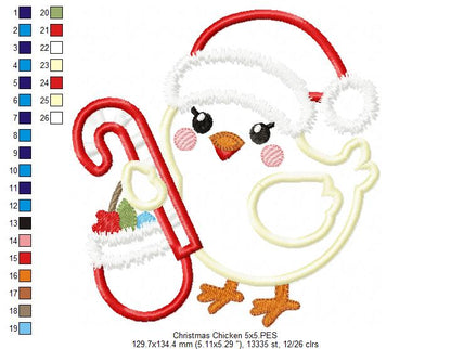 Christmas Chicken - Applique - Machine Embroidery Design