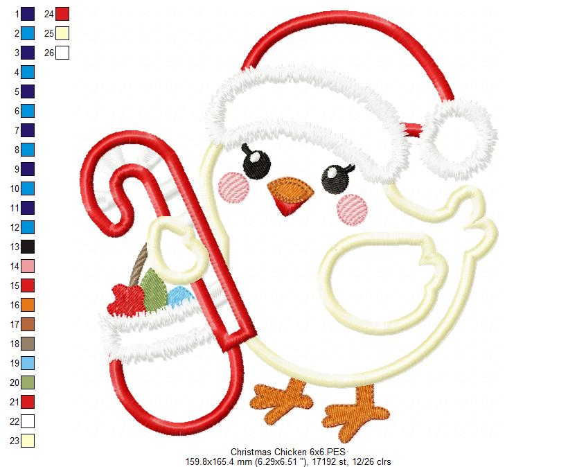 Christmas Chicken - Applique - Machine Embroidery Design