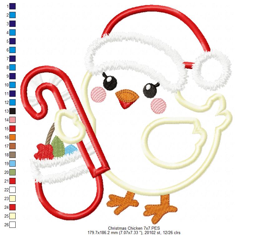 Christmas Chicken - Applique - Machine Embroidery Design