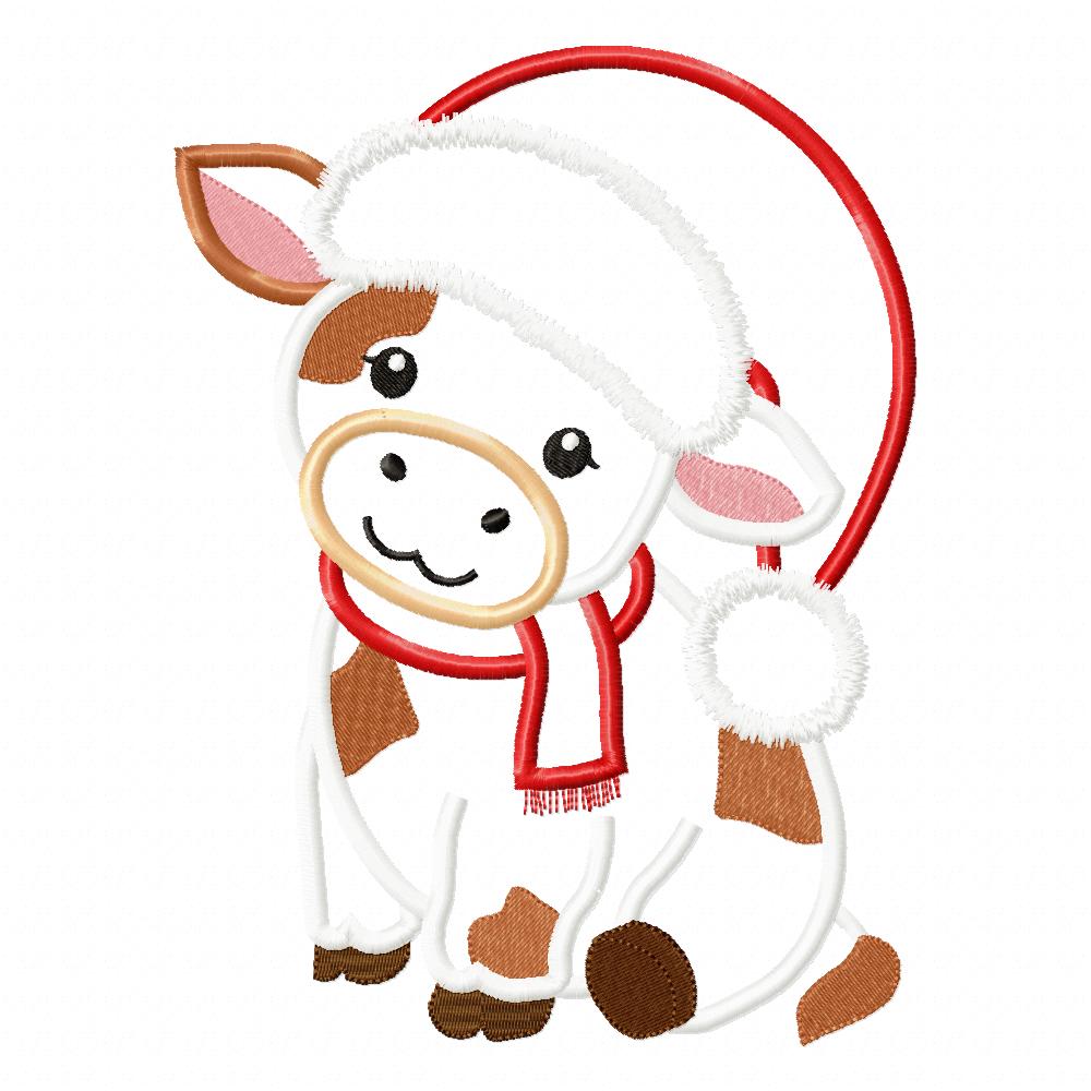 Christmas Cow - Applique - Machine Embroidery Design