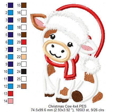 Christmas Cow - Applique - Machine Embroidery Design