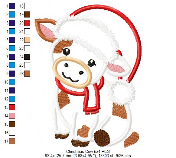 Christmas Cow - Applique - Machine Embroidery Design