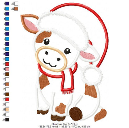 Christmas Cow - Applique - Machine Embroidery Design