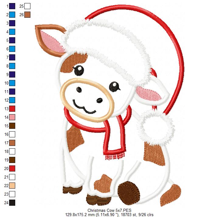 Christmas Cow - Applique - Machine Embroidery Design