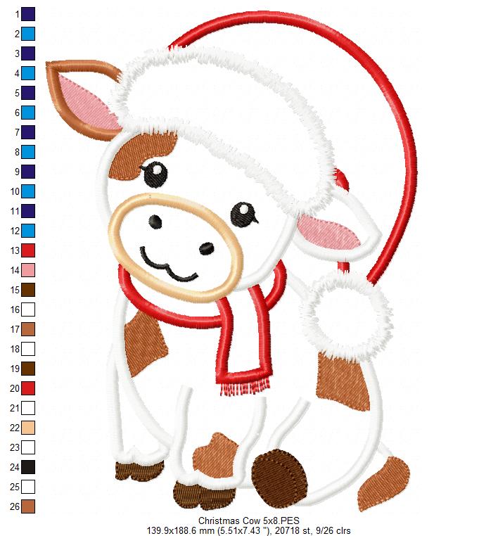 Christmas Cow - Applique - Machine Embroidery Design