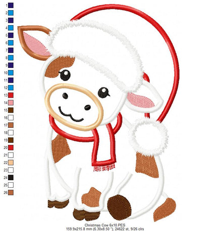 Christmas Cow - Applique - Machine Embroidery Design
