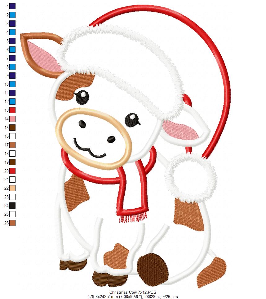 Christmas Cow - Applique - Machine Embroidery Design