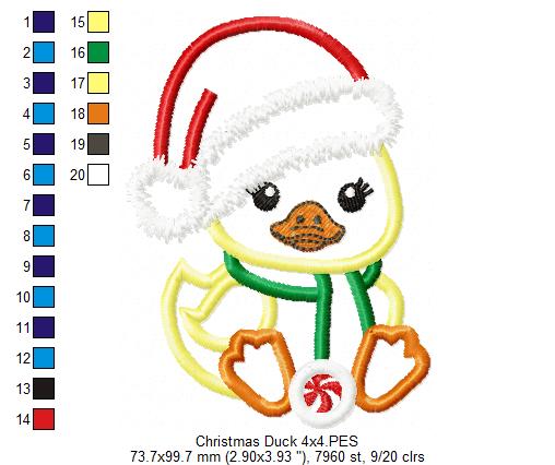 Little Christmas Duck - Applique - Machine Embroidery Design