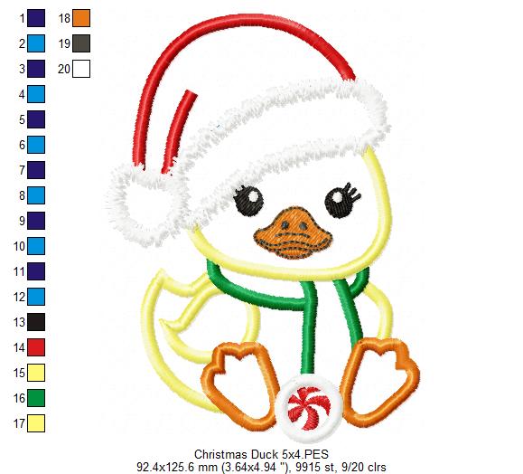 Little Christmas Duck - Applique - Machine Embroidery Design