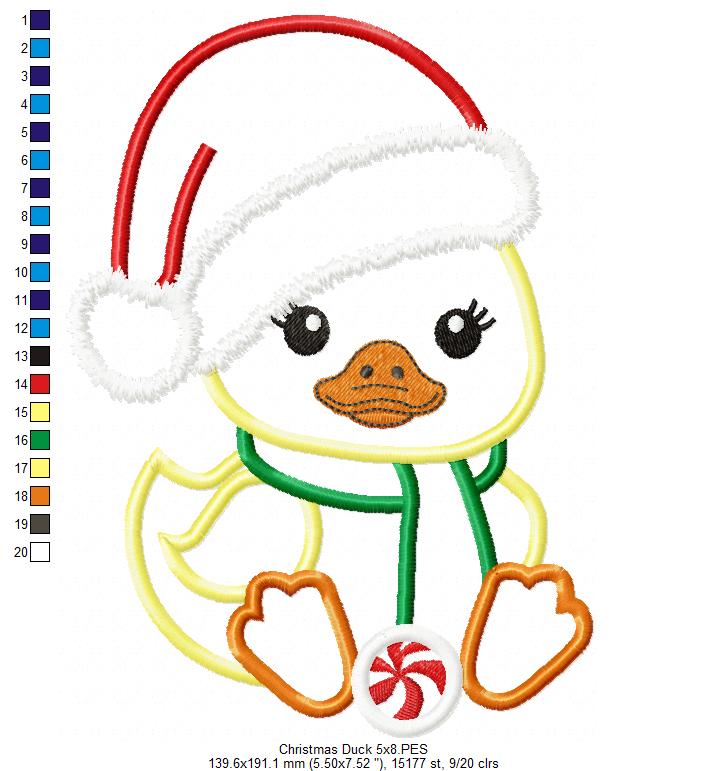 Little Christmas Duck - Applique - Machine Embroidery Design