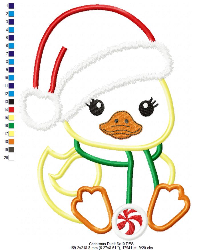 Little Christmas Duck - Applique - Machine Embroidery Design