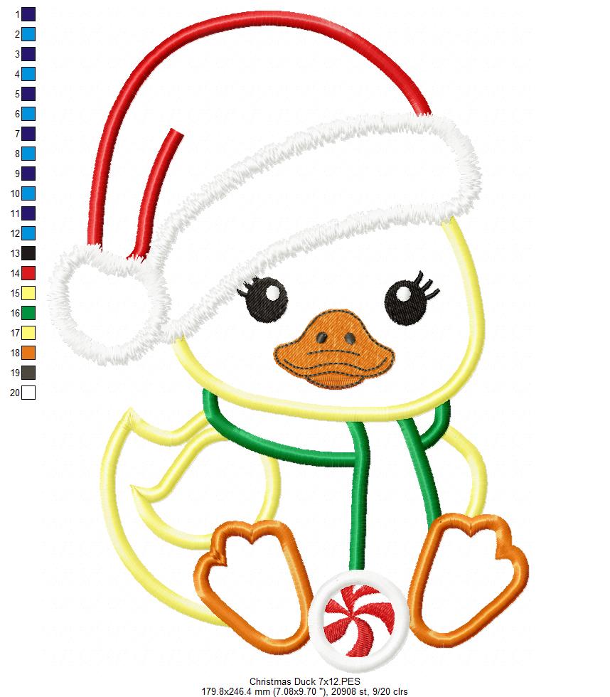 Little Christmas Duck - Applique - Machine Embroidery Design