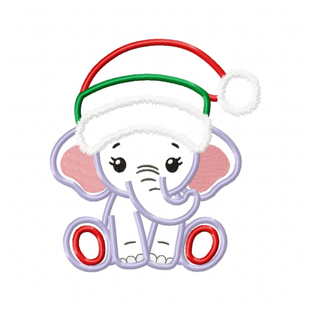 Christmas Elephant - Applique - Machine Embroidery Design