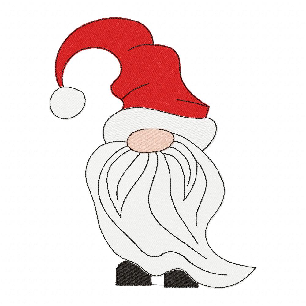 Whimsical Side Beard Christmas Gnome - Fill Stitch, Sketch & Applique - Machine Embroidery Design