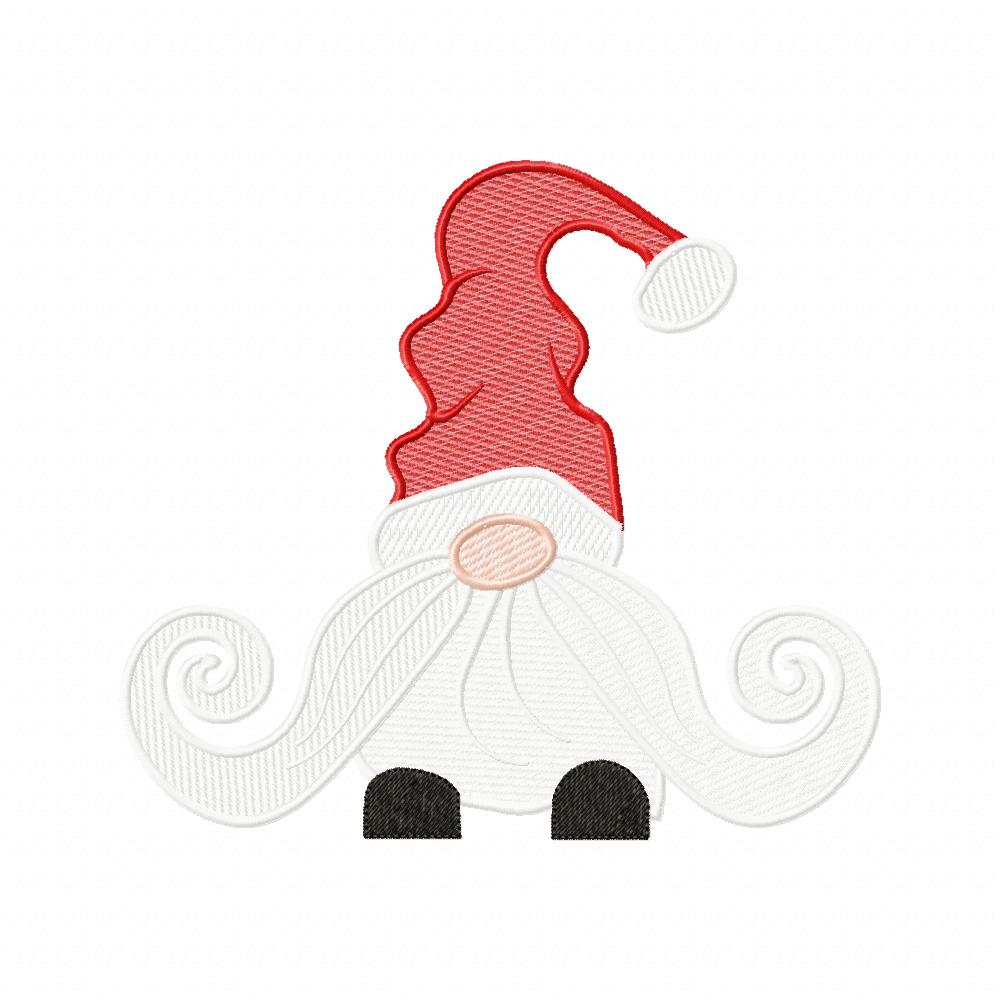 Curly Mustache Christmas Gnome - Fill Stitch, Sketch & Applique - Machine Embroidery Design