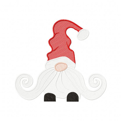 Curly Mustache Christmas Gnome - Fill Stitch, Sketch & Applique - Machine Embroidery Design