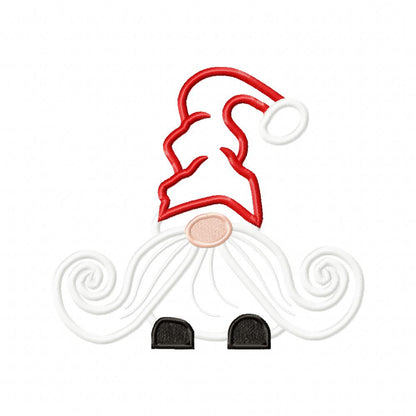 Curly Mustache Christmas Gnome - Fill Stitch, Sketch & Applique - Machine Embroidery Design