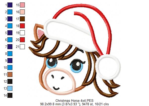 Cute Christmas Horse - Applique - Machine Embroidery Design