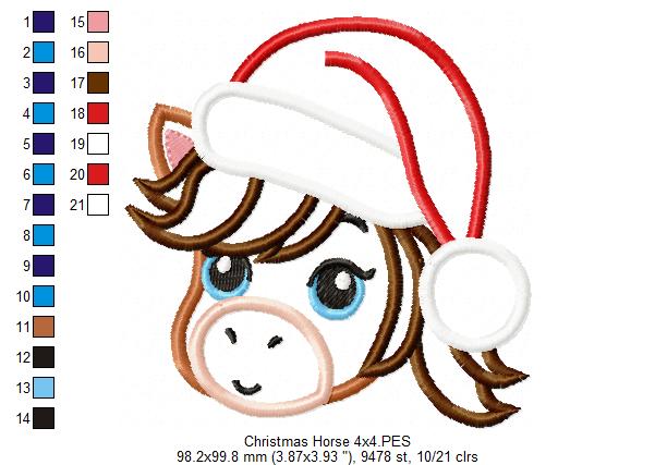 Cute Christmas Horse - Applique - Machine Embroidery Design