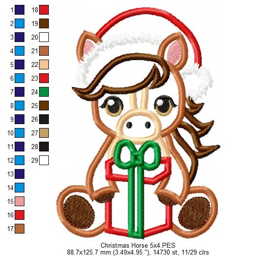 Christmas Horse - Applique - Machine Embroidery Design