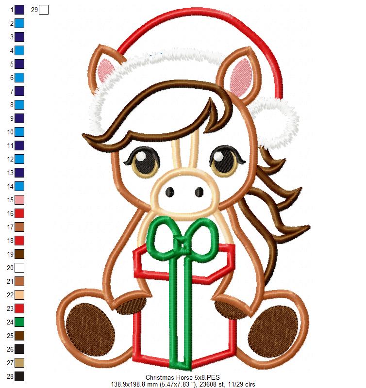 Christmas Horse - Applique - Machine Embroidery Design