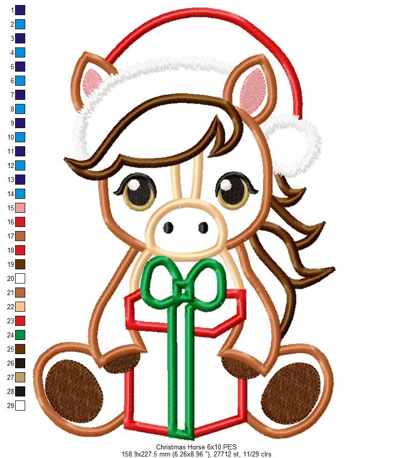 Christmas Horse - Applique - Machine Embroidery Design