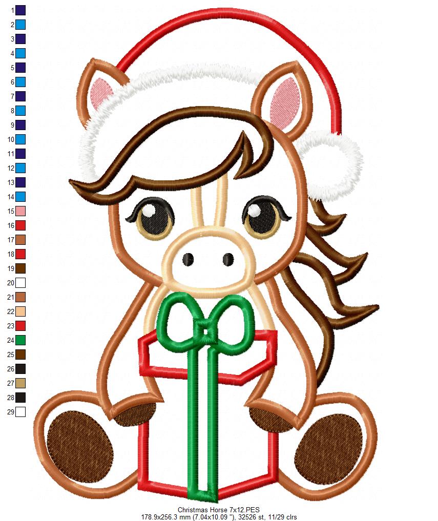 Christmas Horse - Applique - Machine Embroidery Design