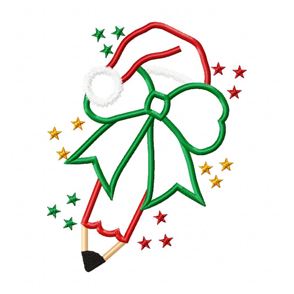 Christmas School Pencil - Applique - Machine Embroidery Design